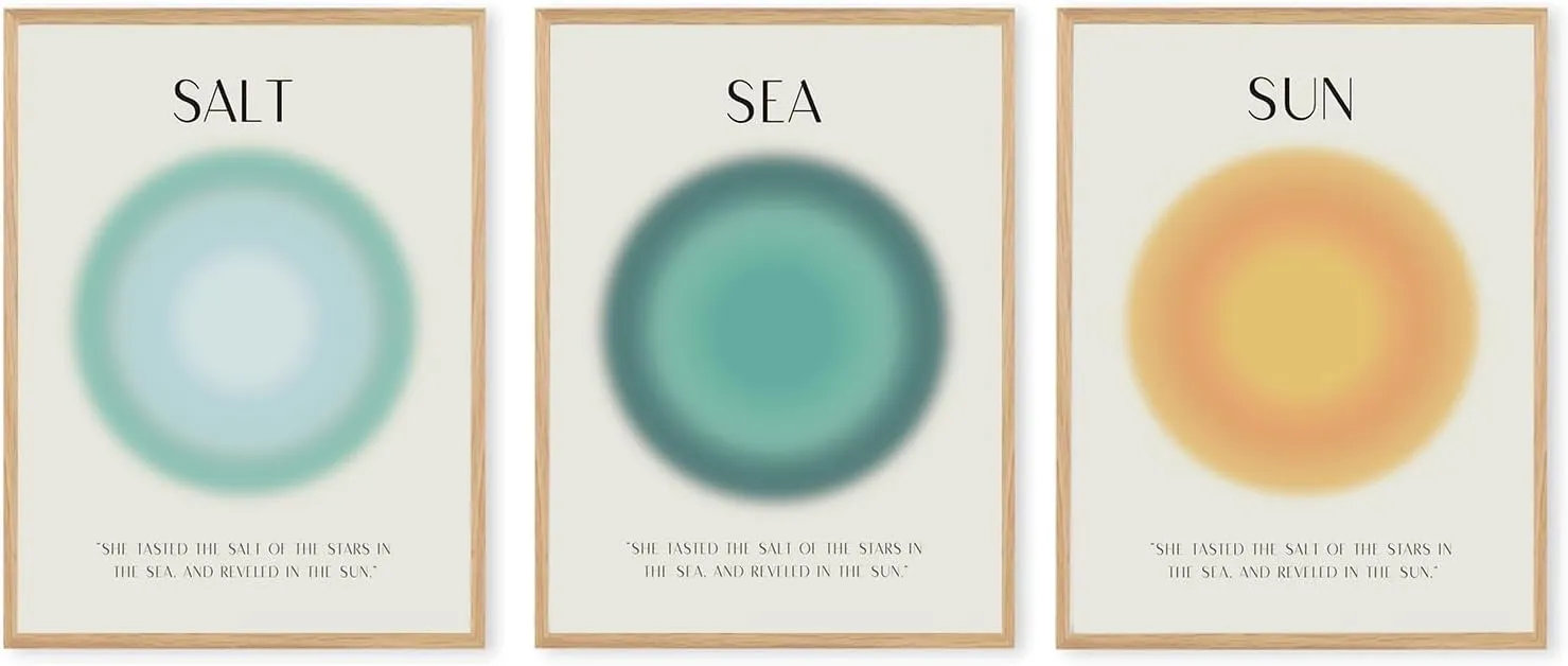 Boat Wades Coastal Room Decor Unframed Wall Art Prints,Beachy Wall Decor,Sun Salt Sea Aura Posters & Prints for Beach Room Decor,Coastal Aura Wall Art Prints 12x16 Set Of 3