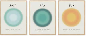 Boat Wades Coastal Room Decor Unframed Wall Art Prints,Beachy Wall Decor,Sun Salt Sea Aura Posters & Prints for Beach Room Decor,Coastal Aura Wall Art Prints 12x16 Set Of 3