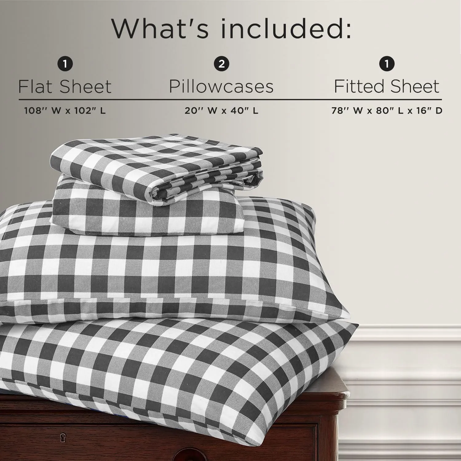 Briarwood Home® Printed Flannel Sheet Set, 100% Organic Cotton, Six-Fold Brushed, Super Soft, Warm, Deep Pocket Bedding with NanoTech Infuse for Enhanced Lasting Strength (Buffalo Grey, King)
