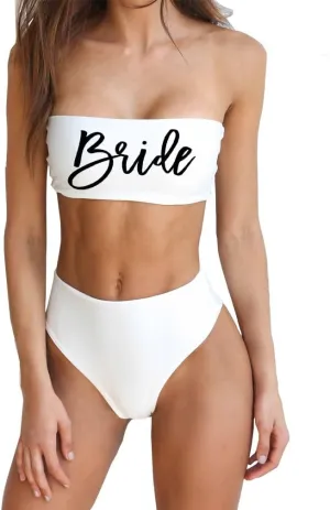 Bride Women 2 Pieces Bandeau Bikini Squad Swimsuits Off Shoulder High Waist Wifey Cheeky Bikinis Set…