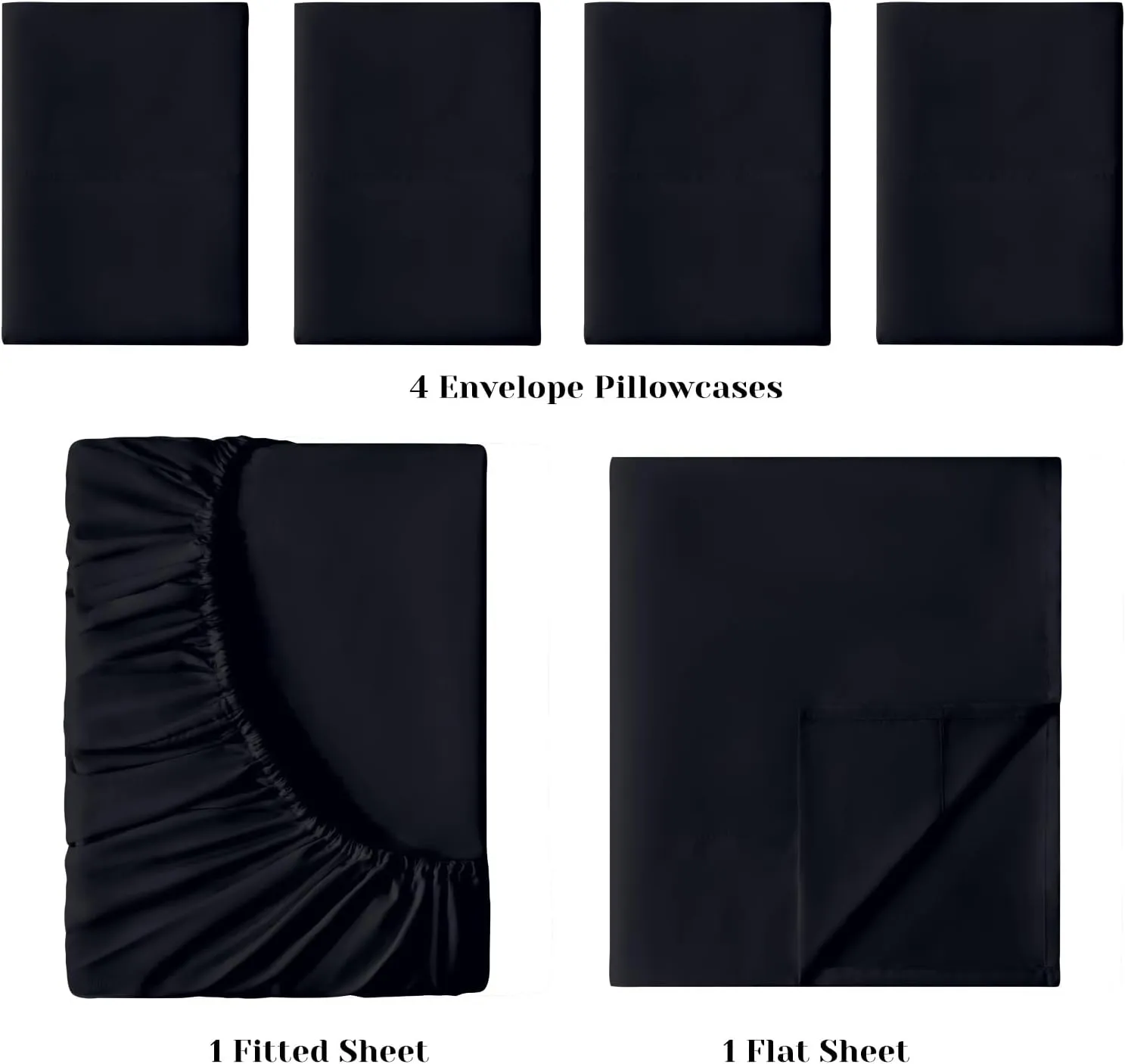 BYSURE 6 Pieces Bed Sheets Set(King, Black) - 1800 Thread Count Super Soft 100% Microfiber Sheets with Deep Pockets, Wrinkle & Fade Resistant Bedding