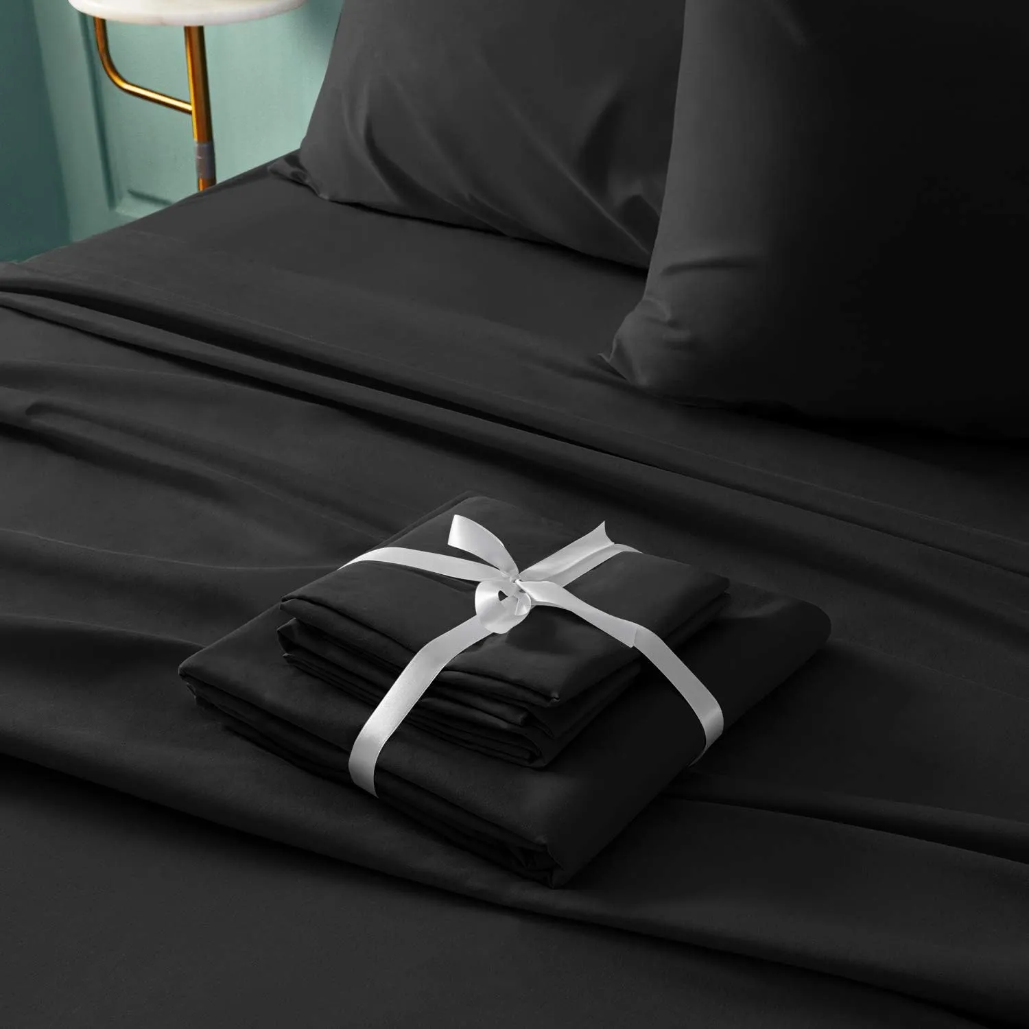 BYSURE 6 Pieces Bed Sheets Set(King, Black) - 1800 Thread Count Super Soft 100% Microfiber Sheets with Deep Pockets, Wrinkle & Fade Resistant Bedding