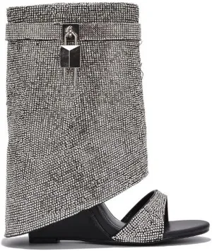 Cape Robbin Women Rhinestone Fold Over Wedge Heel Open Toe Mid Calf Ankle Boots