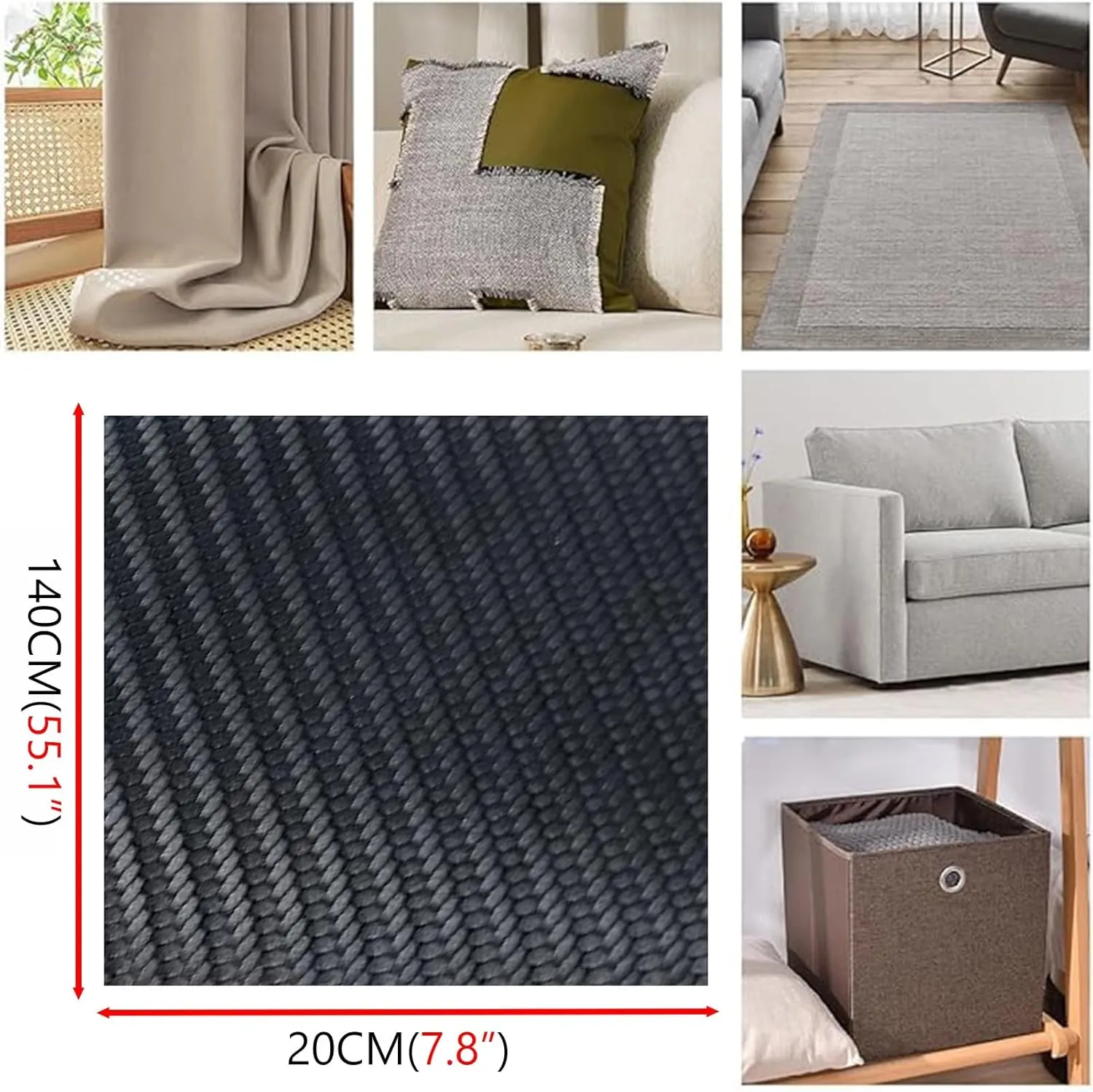 Carbon Fibre Couch Repair Patch Self-Adhesive Fabric Repair Patch for Furniture Handbag Sofa Car Seats Black(7.8x55.1in)