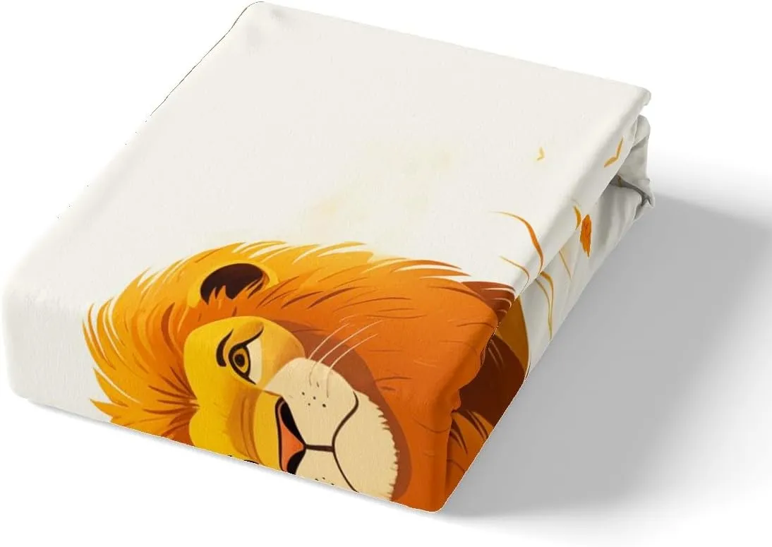 Cartoon Lion Kids Top Flat Sheet Twin Size,Cute Animal Bedding Set Girls Boys Room Decor,Prairie Scenery African Wildlife Nature Bed Sheet Set 3Pcs,Lions Microfiber Deep Pocket Sheet,1 Pillowcase