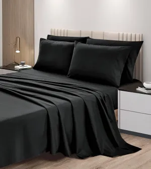 Chezmoi Collection 6-Piece Black Sheet Set King - Extra Soft Breathable Brushed Microfiber Bed Sheets with 15" Deep Pocket & 4 Pillowcases