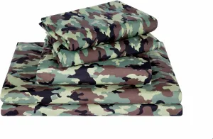 Chezmoi Collection Military Camo 4-Piece Sheet Set - Camouflage Army Green Printed Microfiber Soft Breathable Deep Pocket Sheets and Pillowcases Set, Queen Size