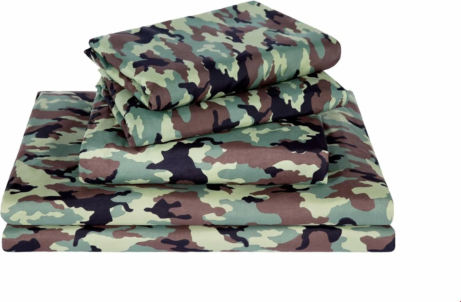 Chezmoi Collection Military Camo 4-Piece Sheet Set - Camouflage Army Green Printed Microfiber Soft Breathable Deep Pocket Sheets and Pillowcases Set, Queen Size