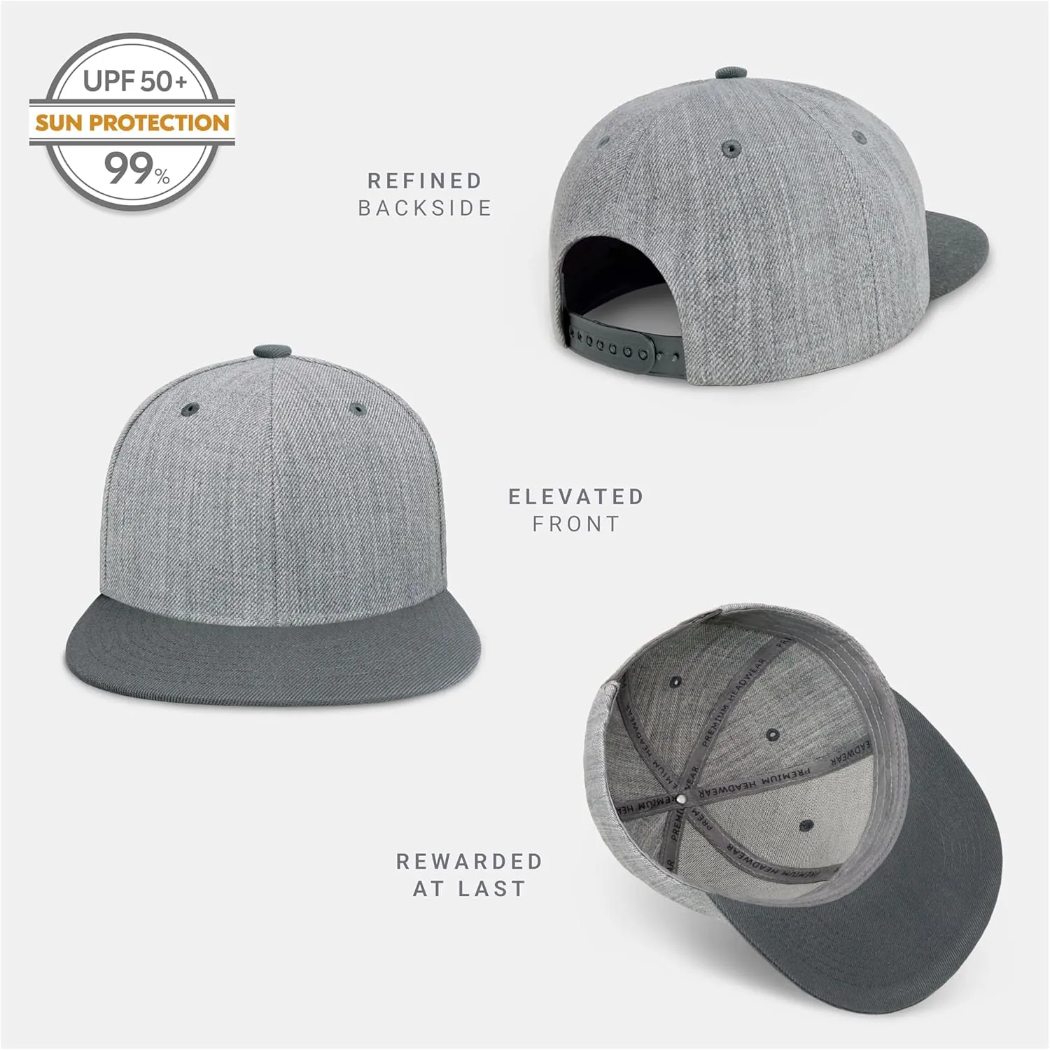 CHOK.LIDS Two Tone Snapback Heather Grey Flat Bill Visor Wool Blend Classic Plain Hats for Men Women Adjustable Baseball Cap