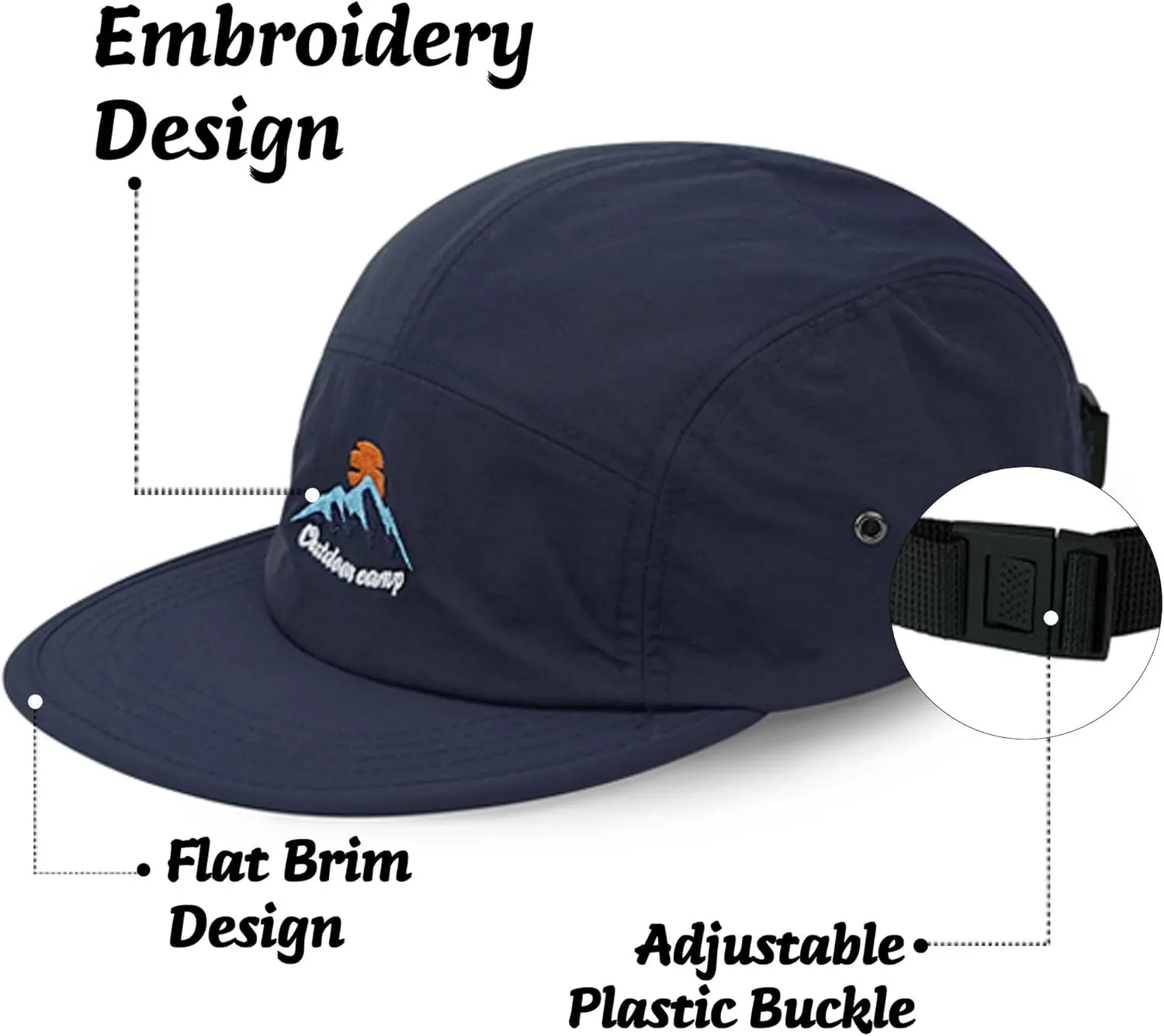 Clakllie Waterproof 5 Panel Hat for Men Quick Dry Flat Brim Baseball Cap Embroidered Trucker Hats for Running Camp Hiking Hat