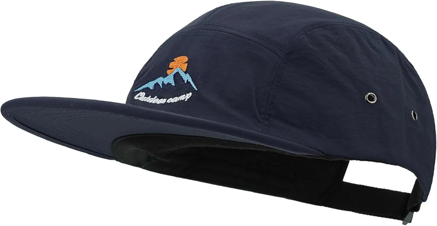 Clakllie Waterproof 5 Panel Hat for Men Quick Dry Flat Brim Baseball Cap Embroidered Trucker Hats for Running Camp Hiking Hat