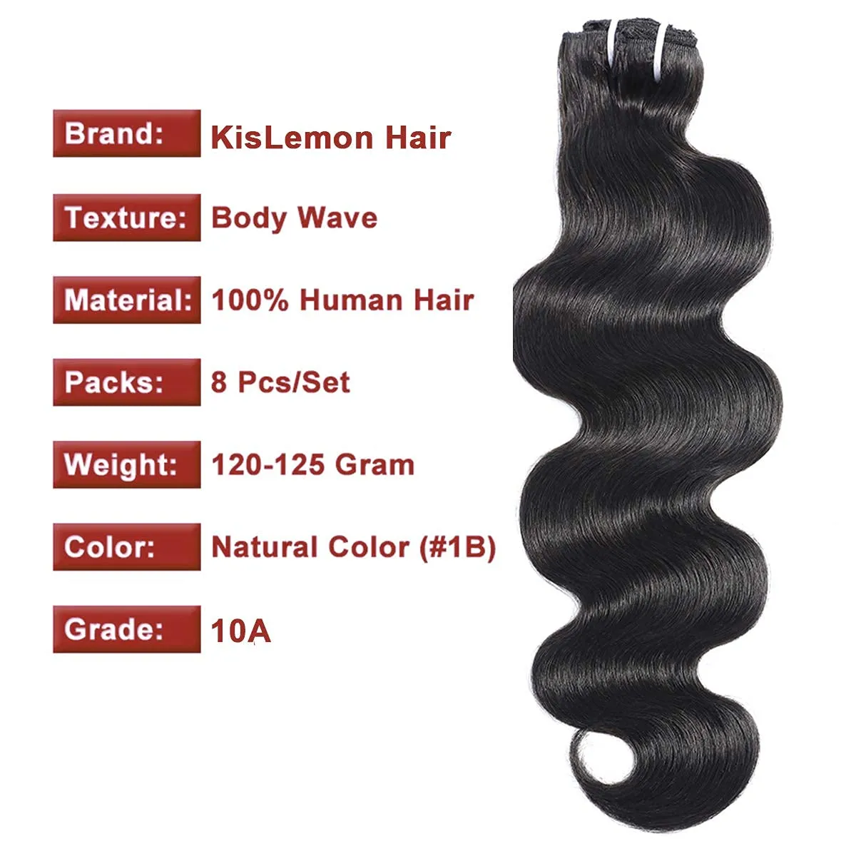 Clip in Human Hair Extensions Body Wave 100% Unprocessed Human Human Hair Cheap 8 Pieces/Lot 125g with 18 Clips (24", Body Wave)