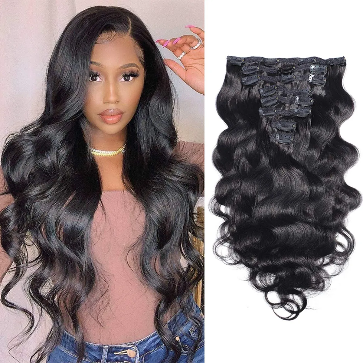 Clip in Human Hair Extensions Body Wave 100% Unprocessed Human Human Hair Cheap 8 Pieces/Lot 125g with 18 Clips (24", Body Wave)