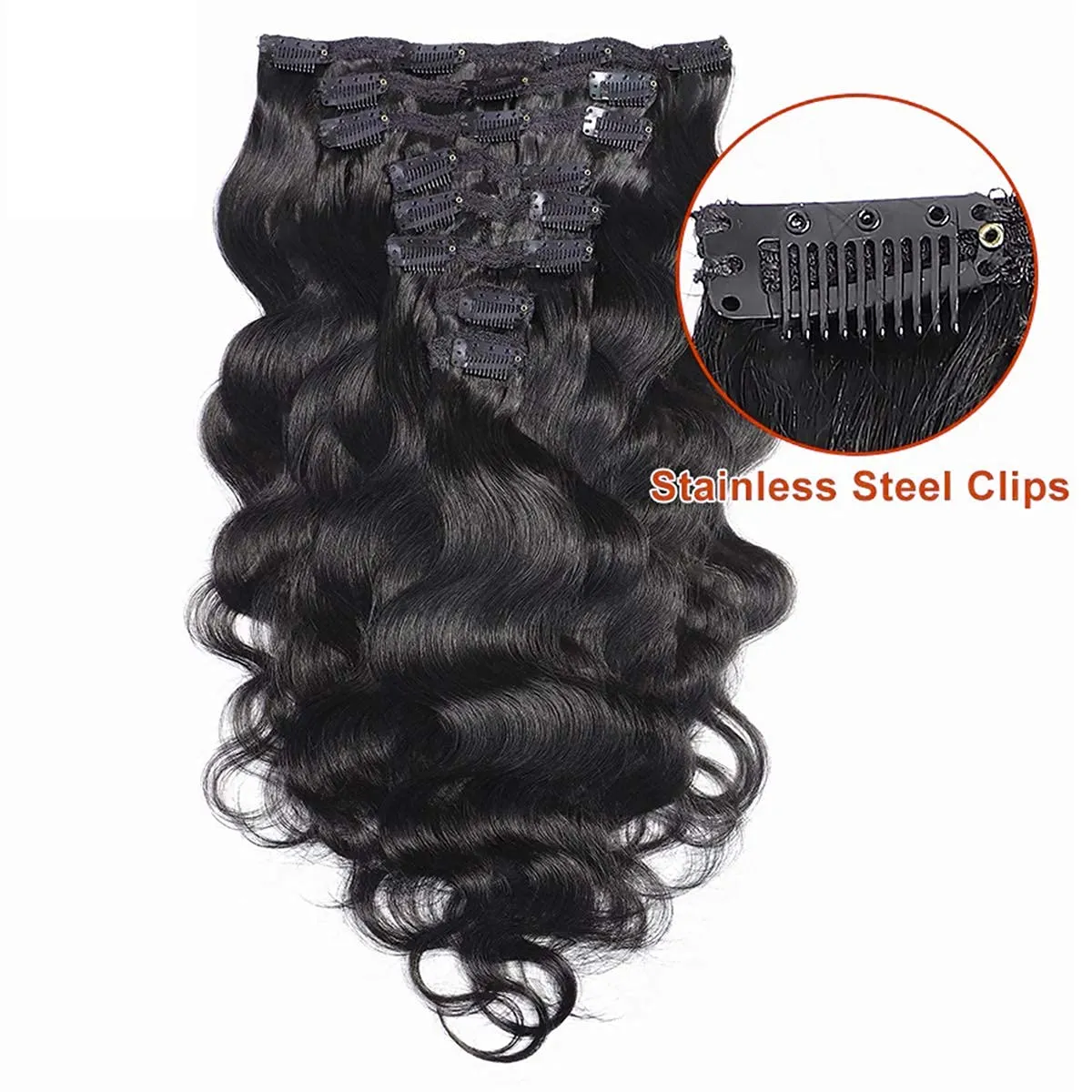 Clip in Human Hair Extensions Body Wave 100% Unprocessed Human Human Hair Cheap 8 Pieces/Lot 125g with 18 Clips (24", Body Wave)