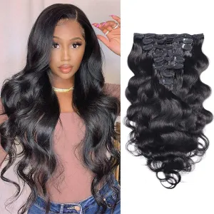 Clip in Human Hair Extensions Body Wave 100% Unprocessed Human Human Hair Cheap 8 Pieces/Lot 125g with 18 Clips (24", Body Wave)