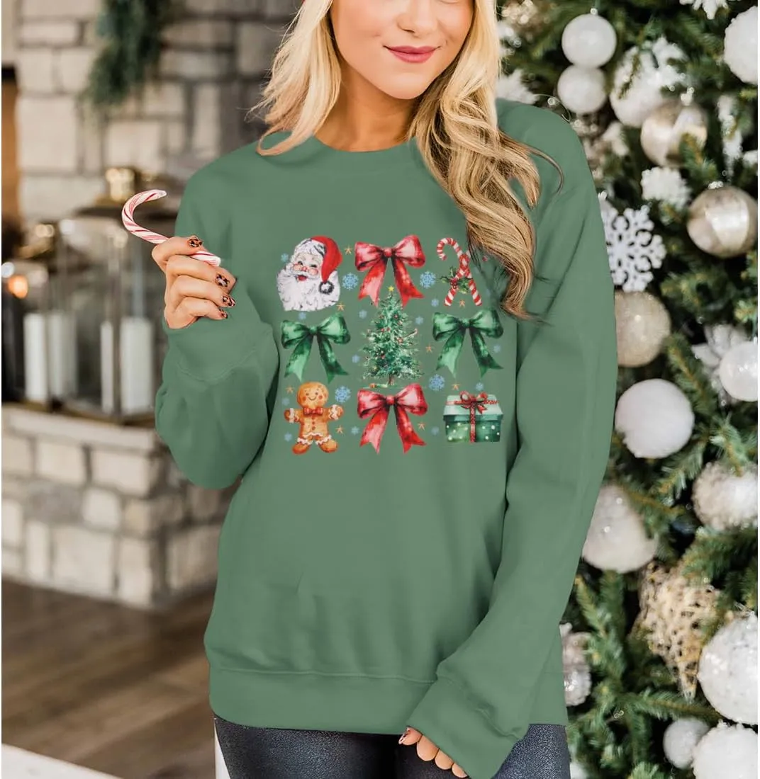 CM C&M WODRO Christmas Sweatshirt for Women Funny Xmas Tree Santa Graphic Pullover Crewneck Long Sleeve Holiday Shirt Tops
