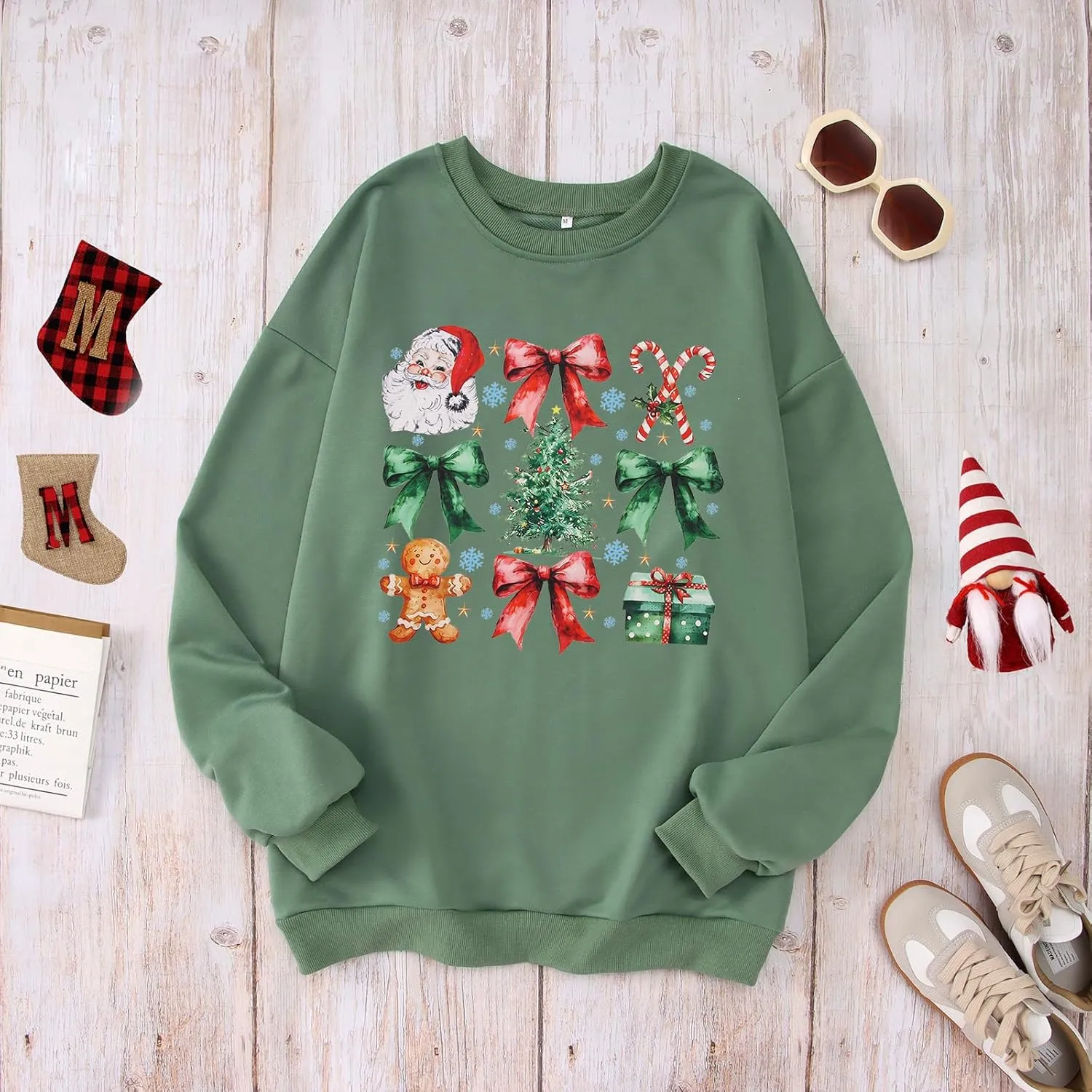 CM C&M WODRO Christmas Sweatshirt for Women Funny Xmas Tree Santa Graphic Pullover Crewneck Long Sleeve Holiday Shirt Tops