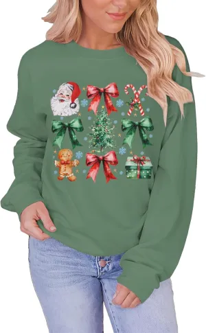 CM C&M WODRO Christmas Sweatshirt for Women Funny Xmas Tree Santa Graphic Pullover Crewneck Long Sleeve Holiday Shirt Tops