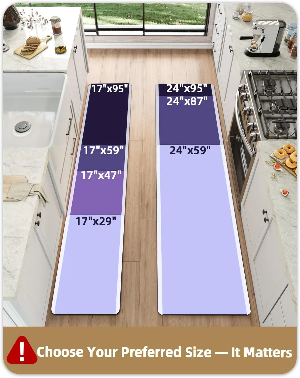 Color&Geometry Kitchen Rug Set 2 Piece Kitchen Runner Rug Kitchen Floor Mat, Cushioned Anti Fatigue Non Skid Waterproof Comfort Standing Kitchen Mat, 17"x29" 17"x59", Grey