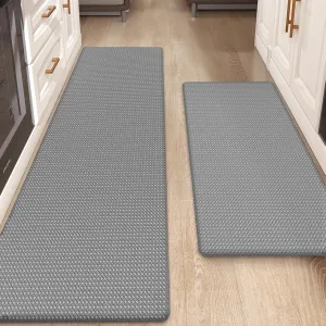 Color&Geometry Kitchen Rug Set 2 Piece Kitchen Runner Rug Kitchen Floor Mat, Cushioned Anti Fatigue Non Skid Waterproof Comfort Standing Kitchen Mat, 17"x29" 17"x59", Grey