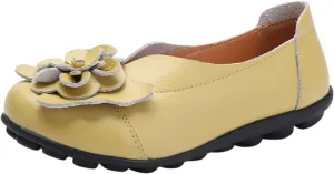 Comfortable Walking Slip on Flat Shoes Ladies Dressy Loafers Breathable Leather Wide Width Loafer Round Toe Wild Fashion Soft Casual Outdoor Sandals for Women