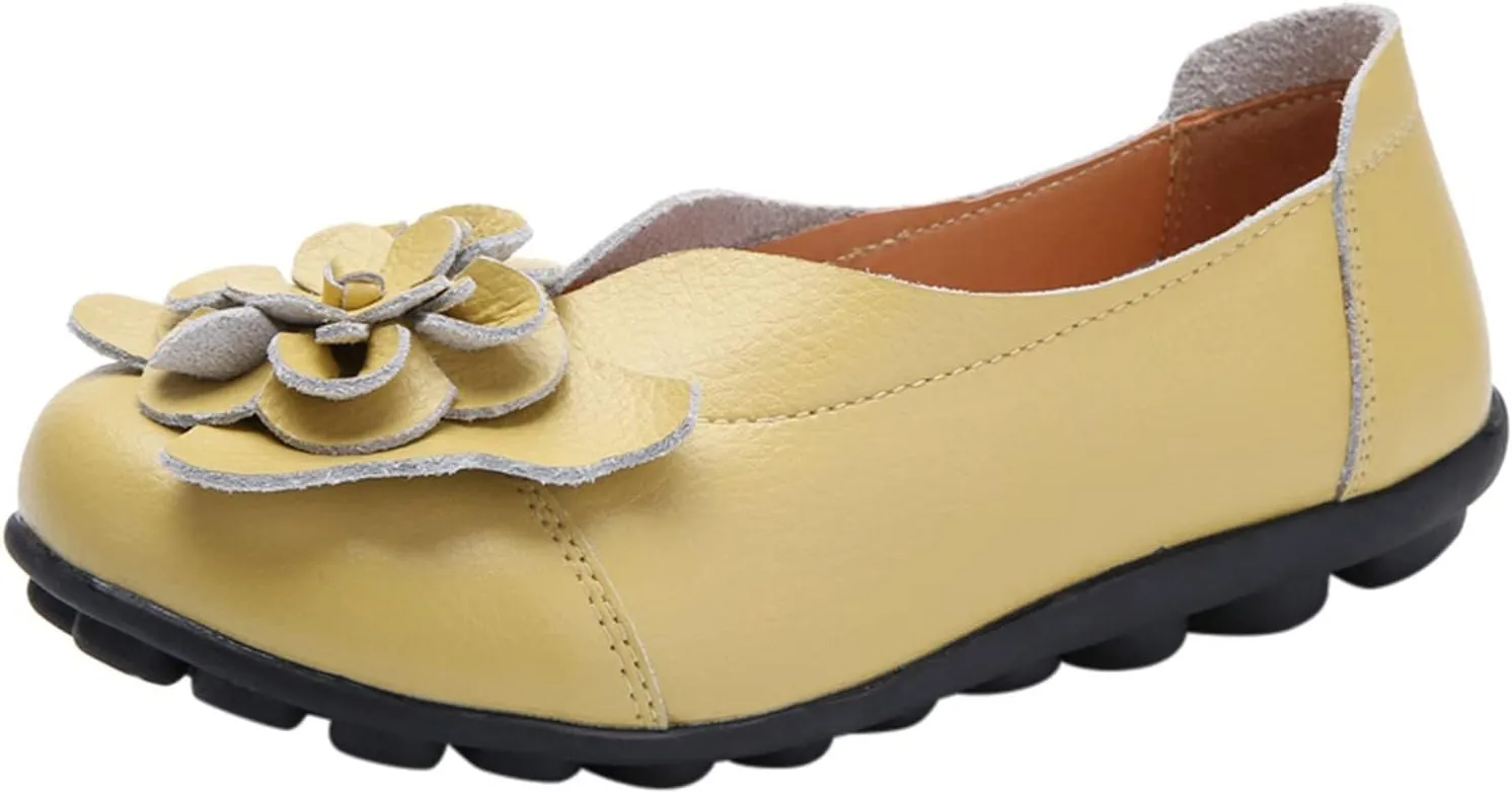 Comfortable Walking Slip on Flat Shoes Ladies Dressy Loafers Breathable Leather Wide Width Loafer Round Toe Wild Fashion Soft Casual Outdoor Sandals for Women
