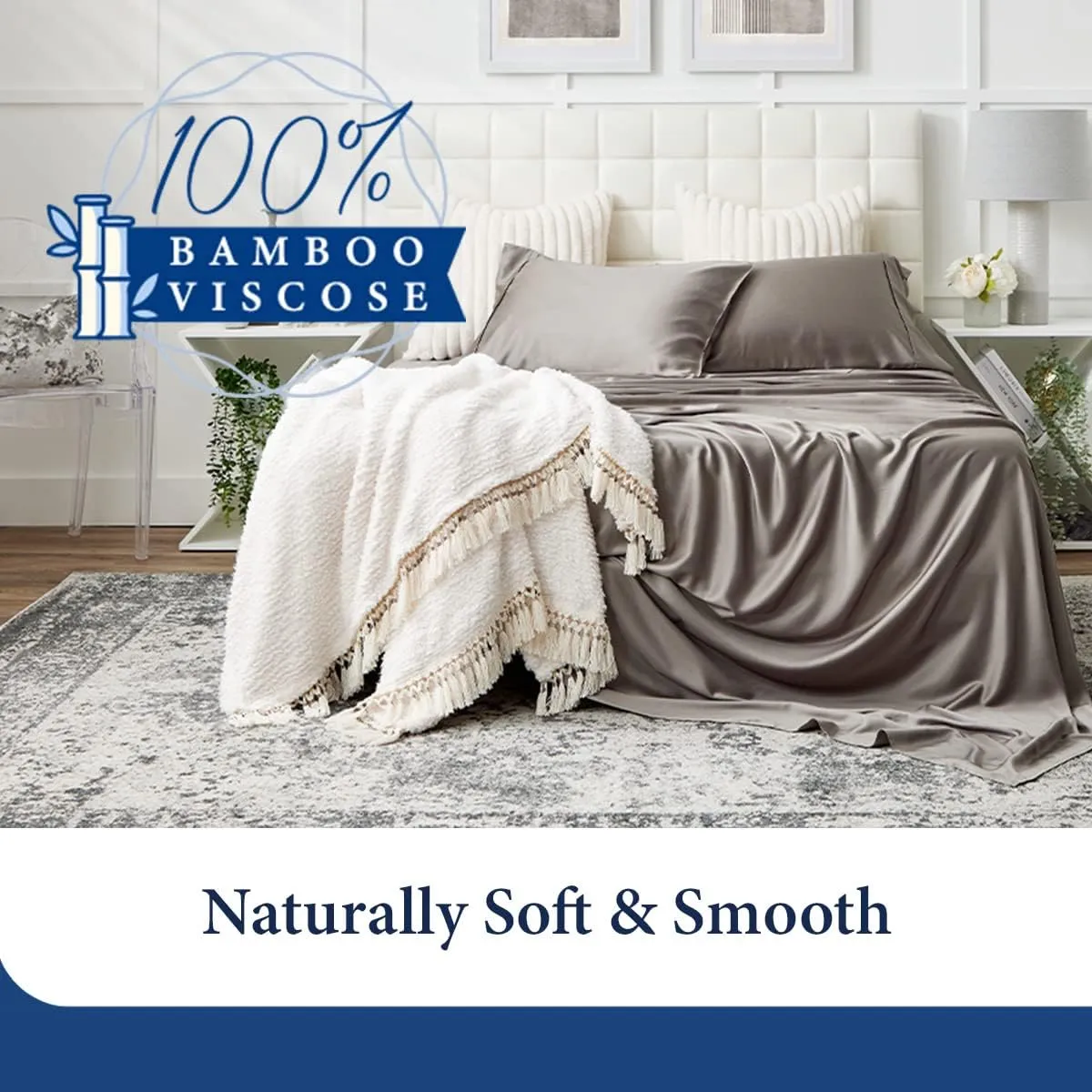 Cosy House Collection 100% Rayon Derived from Bamboo Bed Sheet Set - Cooling, Breathable, Silky Soft 5-Piece Deep Pocket Bedding Set (Split King, Purple)