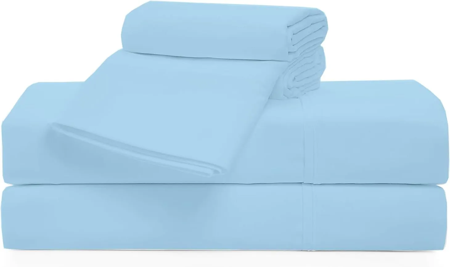 Cotton Blend 4-Piece Bed Sheets Set Queen Size, Light Blue Queen Sheets, Long-Staple Cotton Bed Sheets for Bed, Soft & Silky Sateen Weave 15-Inch Elasticized Deep Pocket (Queen,Light Blue)