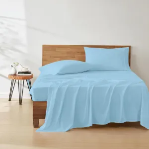 Cotton Blend 4-Piece Bed Sheets Set Queen Size, Light Blue Queen Sheets, Long-Staple Cotton Bed Sheets for Bed, Soft & Silky Sateen Weave 15-Inch Elasticized Deep Pocket (Queen,Light Blue)