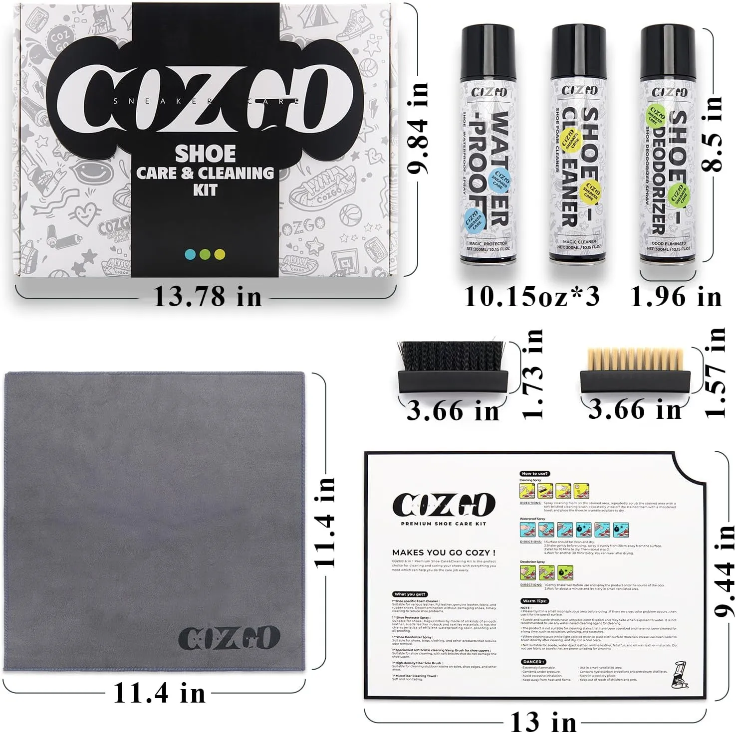 COZGO Protect Shoe Protector Spray, Rain & Stain Waterproof Shoe Spray, Nano Protection for Sneaker, Suede, Leather,10.15Oz