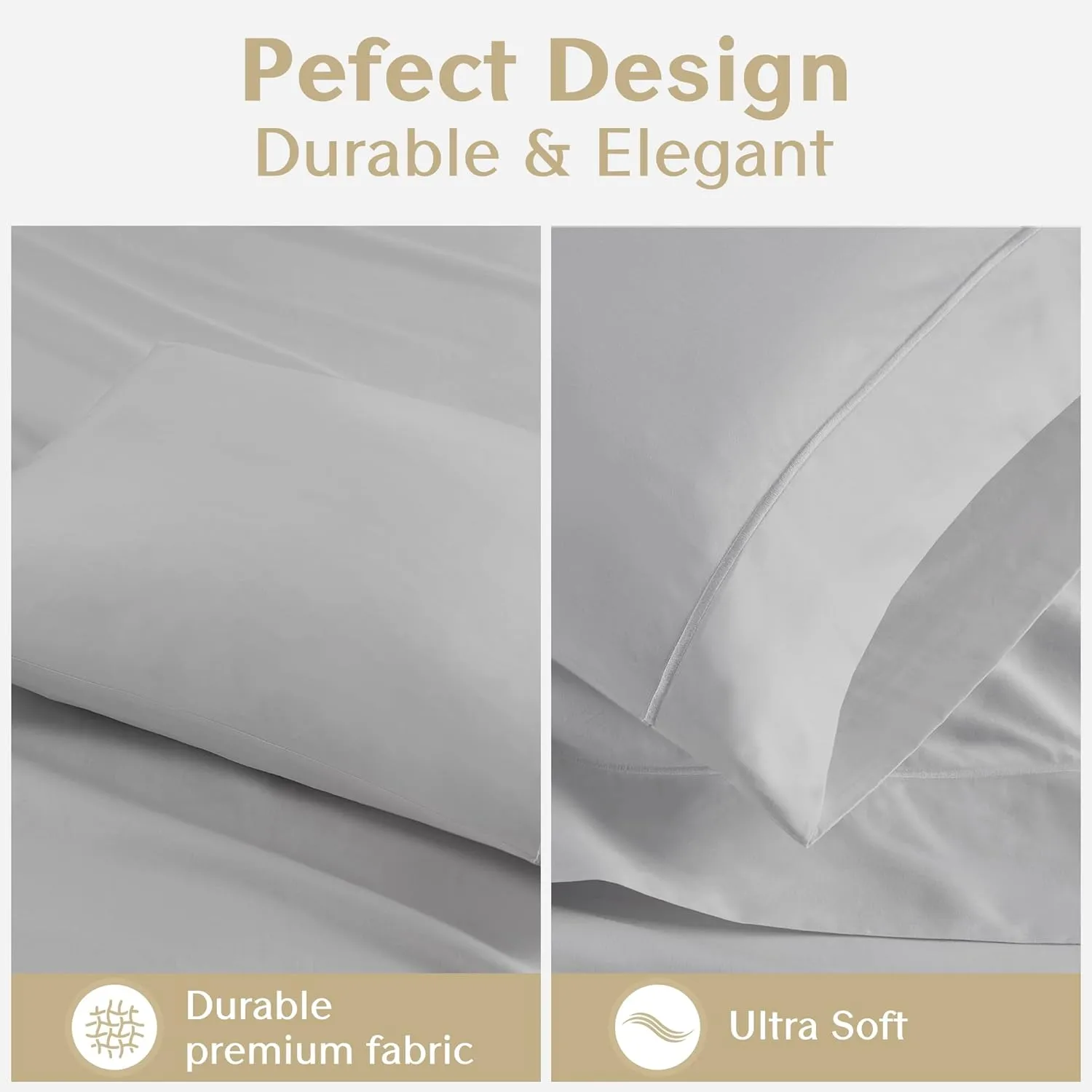 CROSCILL Egyptian Cotton Sheet Luxuriously Soft 500TC Cotton Sheets, Fitted Deep Pocket Sheet Set Fits Up to 18" Mattress, All Seasons 100% Certified Egyptian Cotton Bed Sheets, Queen Grey 4 Piece