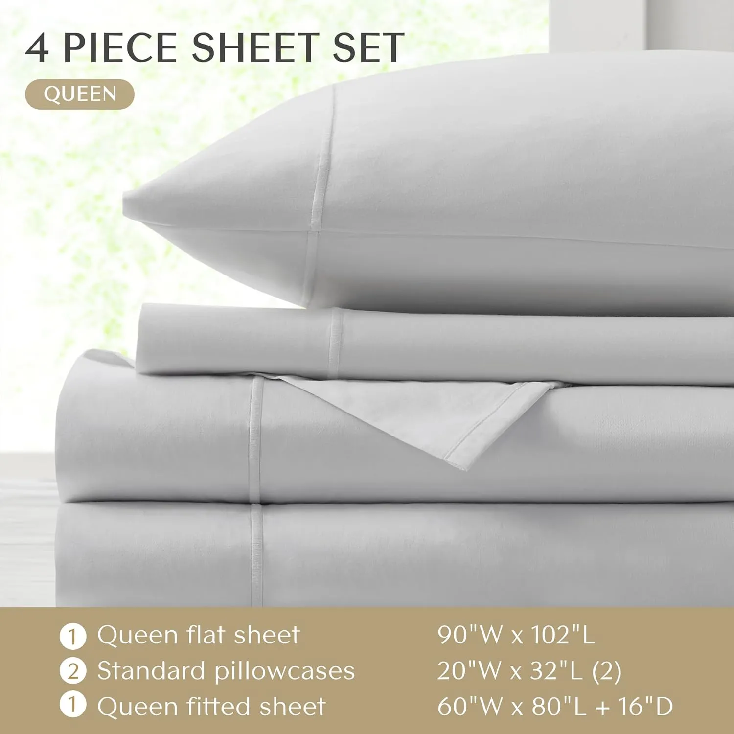 CROSCILL Egyptian Cotton Sheet Luxuriously Soft 500TC Cotton Sheets, Fitted Deep Pocket Sheet Set Fits Up to 18" Mattress, All Seasons 100% Certified Egyptian Cotton Bed Sheets, Queen Grey 4 Piece