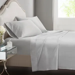 CROSCILL Egyptian Cotton Sheet Luxuriously Soft 500TC Cotton Sheets, Fitted Deep Pocket Sheet Set Fits Up to 18" Mattress, All Seasons 100% Certified Egyptian Cotton Bed Sheets, Queen Grey 4 Piece
