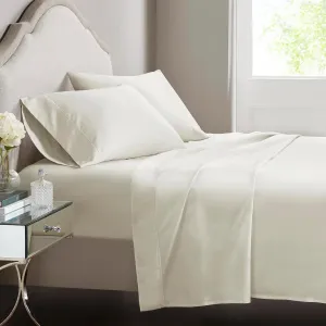 CROSCILL Egyptian Cotton Sheet Luxuriously Soft 500TC Cotton Sheets, Fitted Deep Pocket Sheet Set Fits Up to 18" Mattress, All Seasons 100% Certified Egyptian Cotton Bed Sheets, Queen Ivory 4 Piece