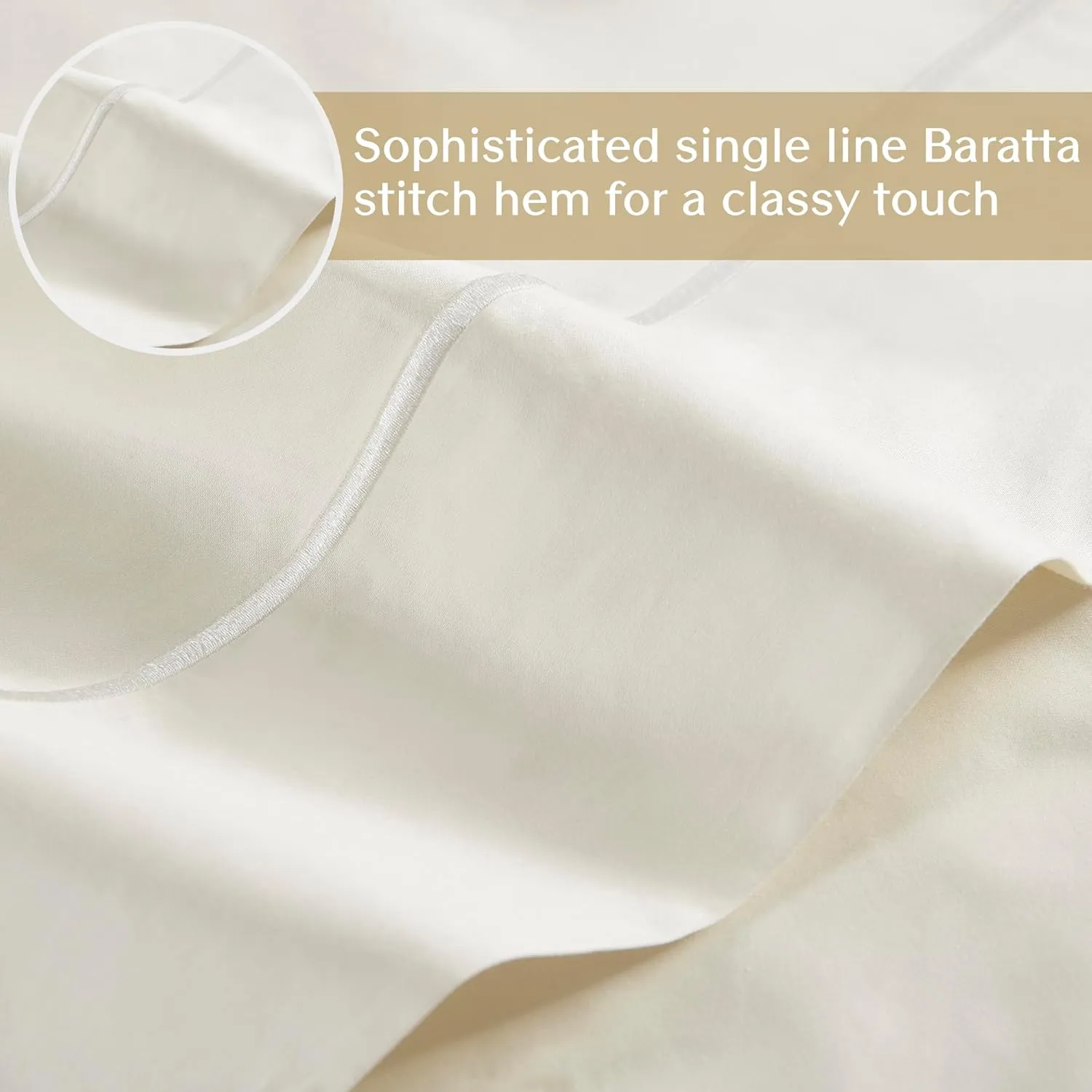CROSCILL Egyptian Cotton Sheet Luxuriously Soft 500TC Cotton Sheets, Fitted Deep Pocket Sheet Set Fits Up to 18" Mattress, All Seasons 100% Certified Egyptian Cotton Bed Sheets, Queen Ivory 4 Piece