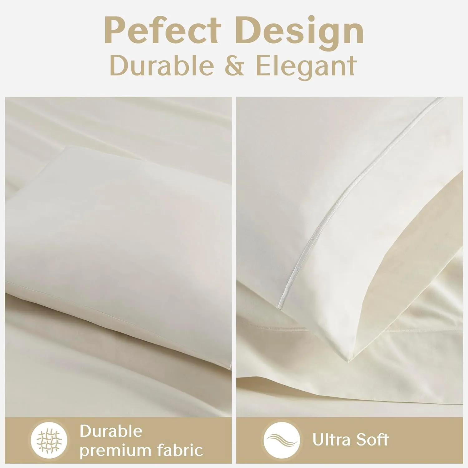CROSCILL Egyptian Cotton Sheet Luxuriously Soft 500TC Cotton Sheets, Fitted Deep Pocket Sheet Set Fits Up to 18" Mattress, All Seasons 100% Certified Egyptian Cotton Bed Sheets, Queen Ivory 4 Piece