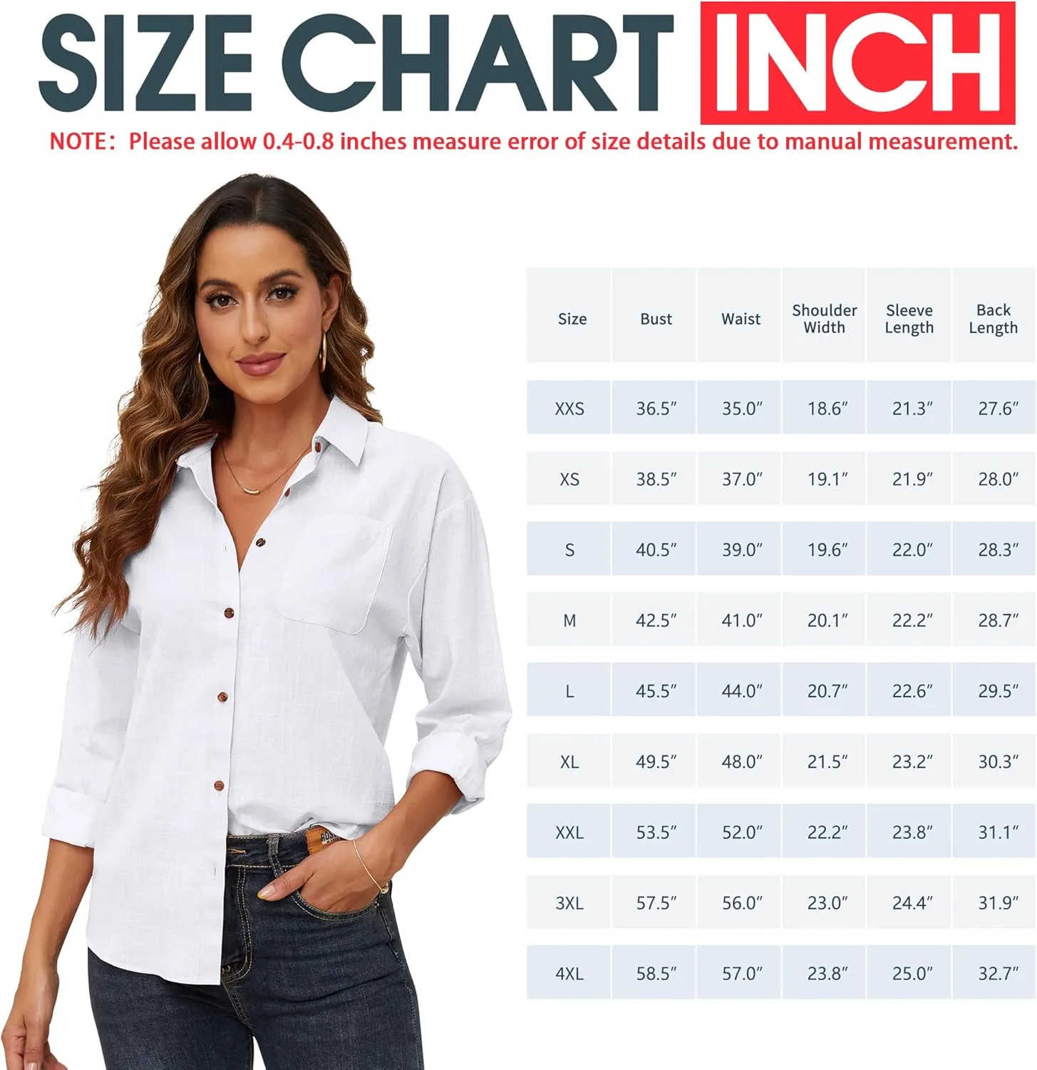 CUNLIN Women's Button Down Shirts Long Sleeve Cotton Summer Beach Wear for Women with Pocket