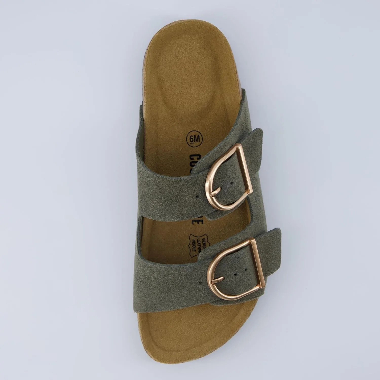 CUSHIONAIRE Legacy Cork Footbed Sandals for Women – Leather Double Strap Slides with Adjustable Buckles   Memory Foam