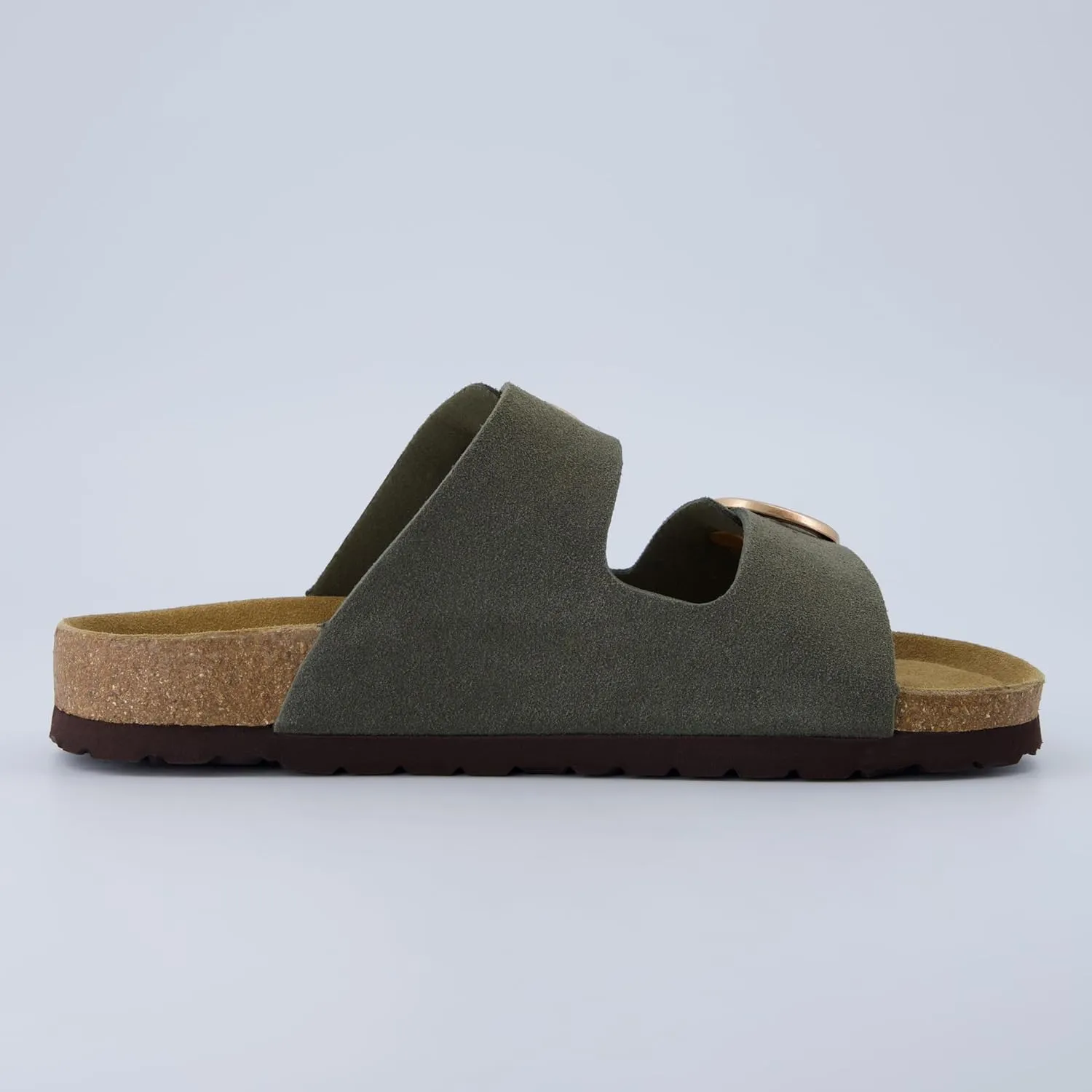 CUSHIONAIRE Legacy Cork Footbed Sandals for Women – Leather Double Strap Slides with Adjustable Buckles   Memory Foam
