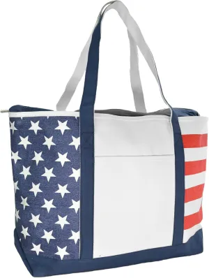 DALIX Striped Boat Bag Premium Cotton Canvas Tote Black, Red, Pink, Navy Blue, Purple (Stars-Stripes)