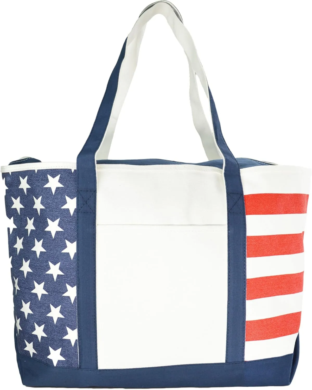 DALIX Striped Boat Bag Premium Cotton Canvas Tote Black, Red, Pink, Navy Blue, Purple (Stars-Stripes)