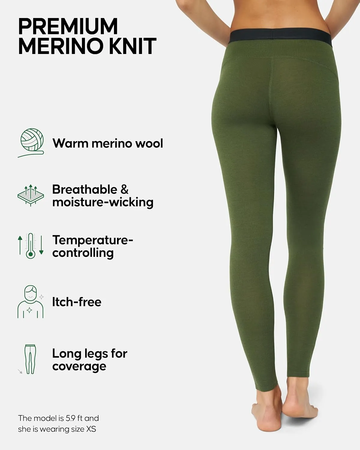 DANISH ENDURANCE Merino Wool Leggings Women, Women's Thermal Underwear Bottom, Base Layer Women’s Leggings for Winter