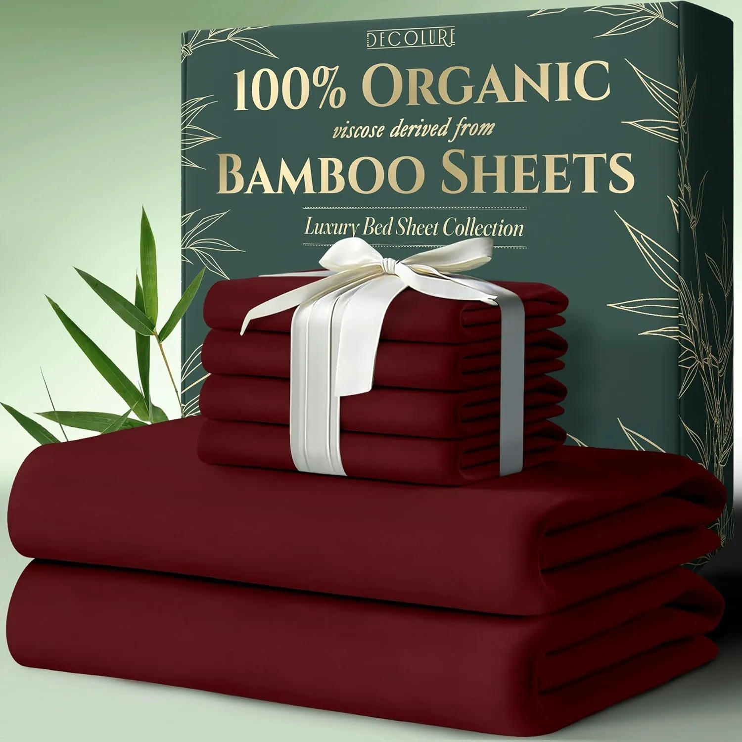 DECOLURE 100% Organic Viscose Derived from Bamboo Sheets King Size 6pcs - Ultra Soft & Luxuriously Cooling, 17" Deep Pocket, Double Stitching, Perfect for Hot Sleepers - King Bed Sheets (Burgundy)
