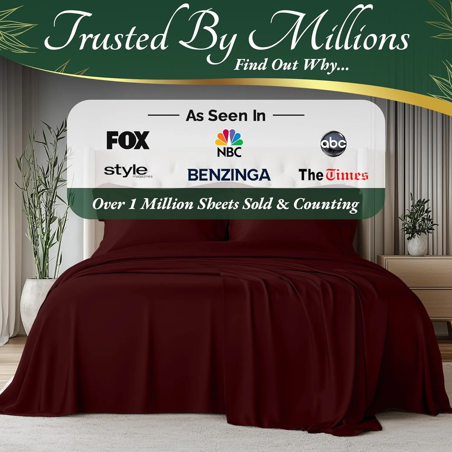 DECOLURE 100% Organic Viscose Derived from Bamboo Sheets King Size 6pcs - Ultra Soft & Luxuriously Cooling, 17" Deep Pocket, Double Stitching, Perfect for Hot Sleepers - King Bed Sheets (Burgundy)