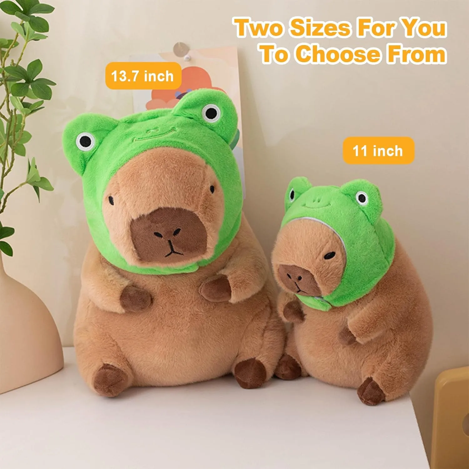 Ditucu Cute Capybara Plush Pillow with Wearable Frog Hat Stuffed Animal Capibara Plushies Toys Gifts for Kids Brown 11 inch