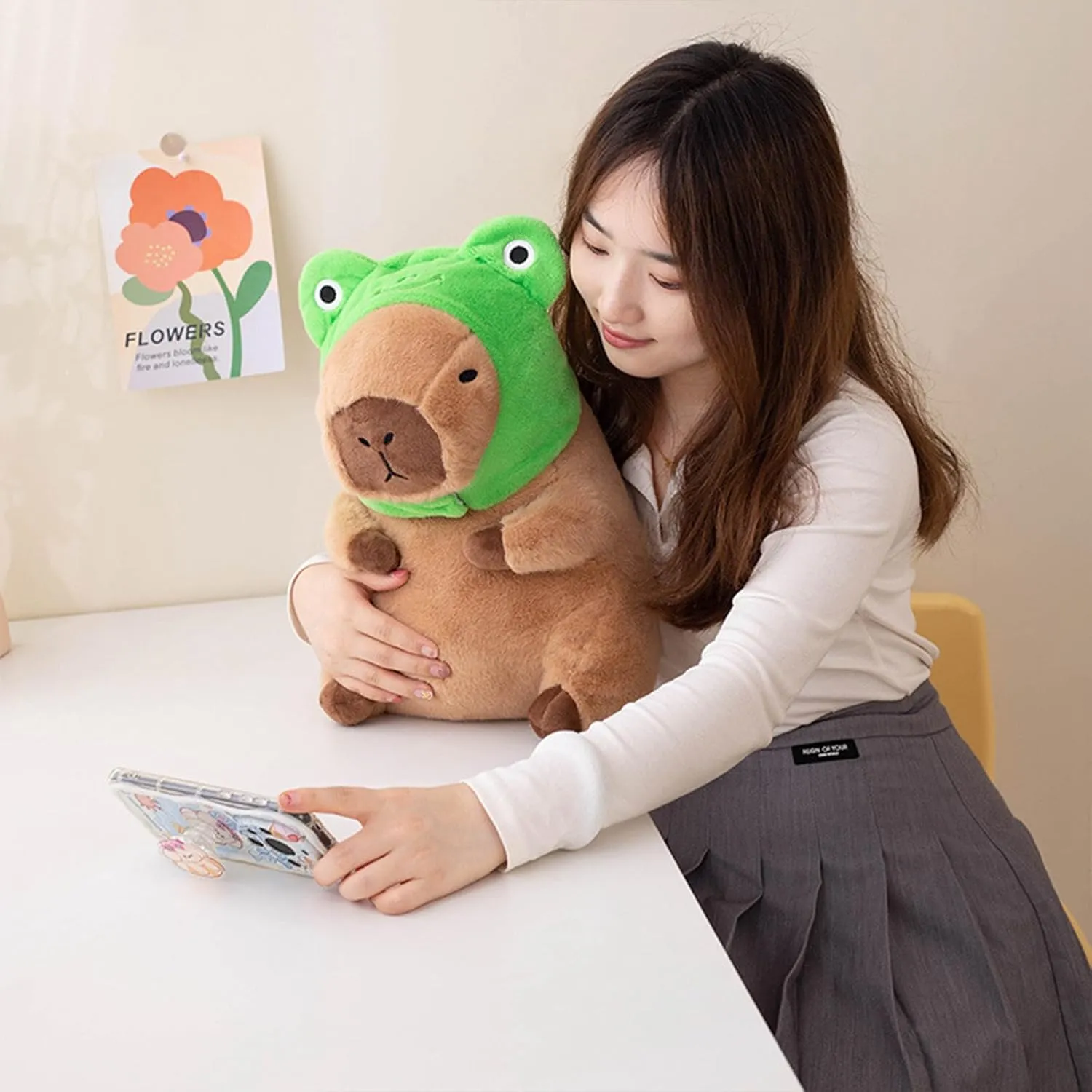 Ditucu Cute Capybara Plush Pillow with Wearable Frog Hat Stuffed Animal Capibara Plushies Toys Gifts for Kids Brown 11 inch