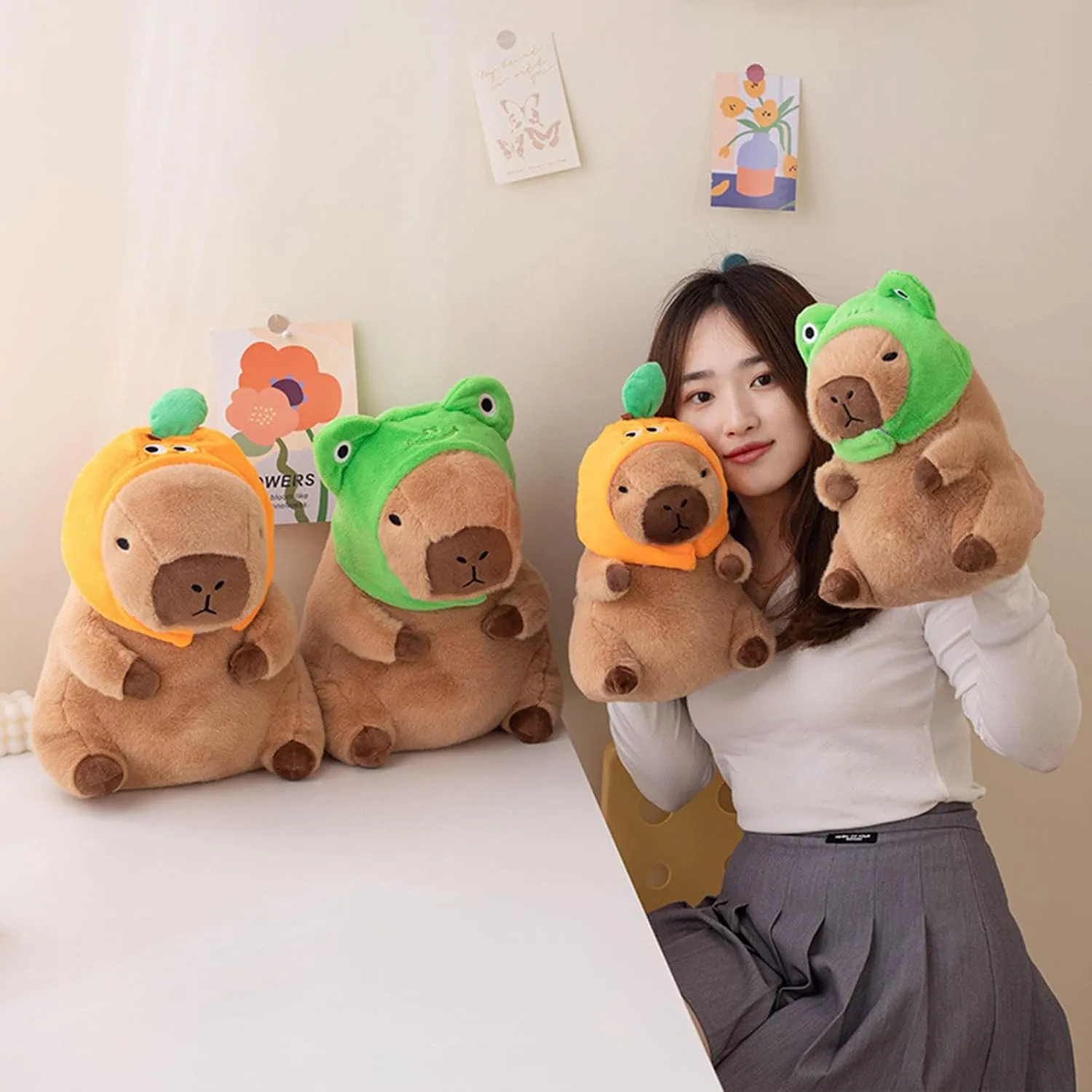Ditucu Cute Capybara Plush Pillow with Wearable Frog Hat Stuffed Animal Capibara Plushies Toys Gifts for Kids Brown 11 inch