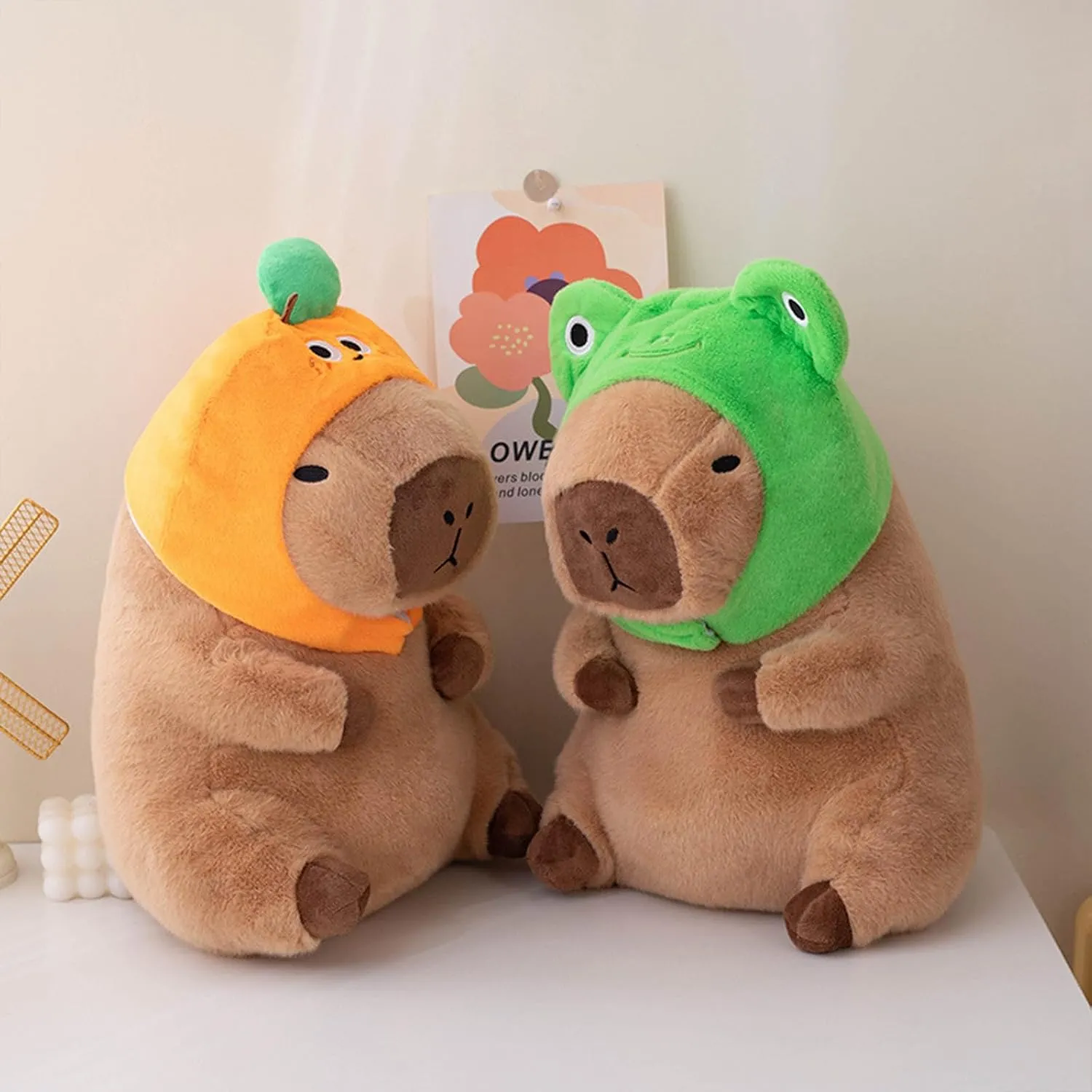 Ditucu Cute Capybara Plush Pillow with Wearable Frog Hat Stuffed Animal Capibara Plushies Toys Gifts for Kids Brown 11 inch