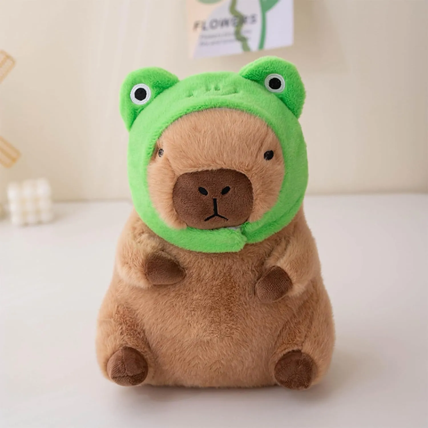 Ditucu Cute Capybara Plush Pillow with Wearable Frog Hat Stuffed Animal Capibara Plushies Toys Gifts for Kids Brown 11 inch