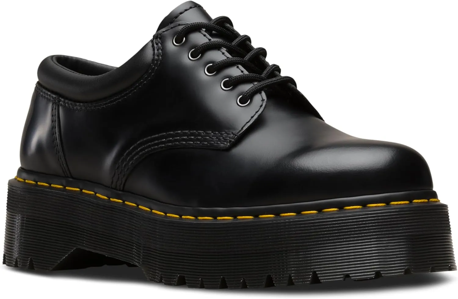 Dr. Martens Unisex 8053 Quad 5-Eye Shoe, Black Polished Smooth, 5 Women/4 Men
